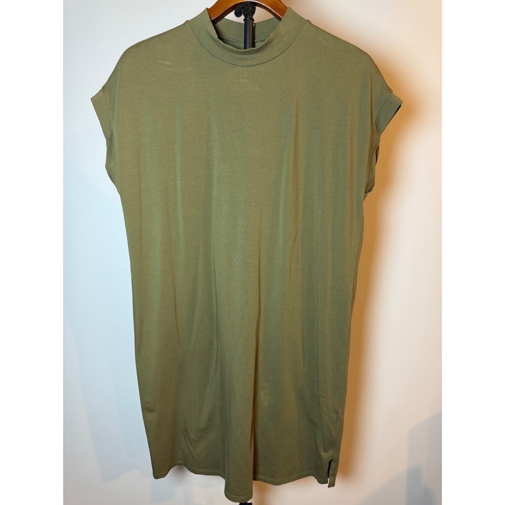 Eileen Fisher Olive Green Mock Neck Cap Sleeve Shift Dress Small S/P